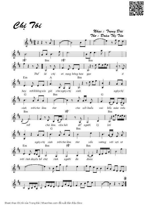 Sheet PDF of Chị tôi - Trọng Đài