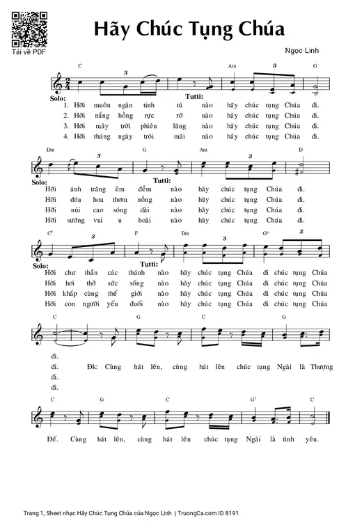 Sheet PDF of Hãy Chúc Tụng Chúa