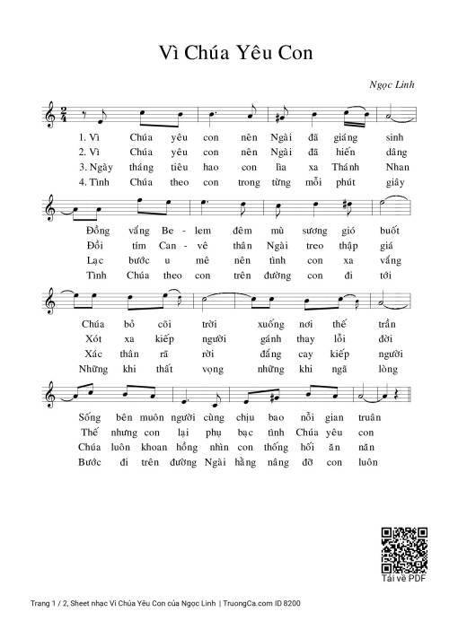 Sheet PDF of Vì Chúa Yêu Con