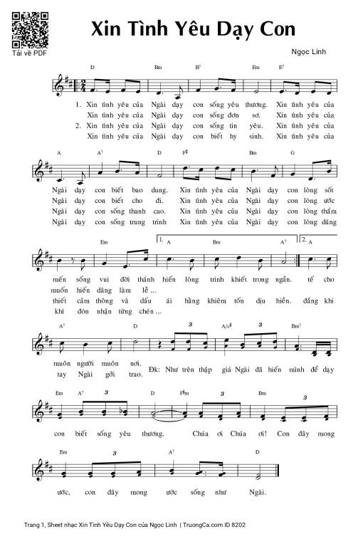Sheet PDF of Xin Tình Yêu Dạy Con