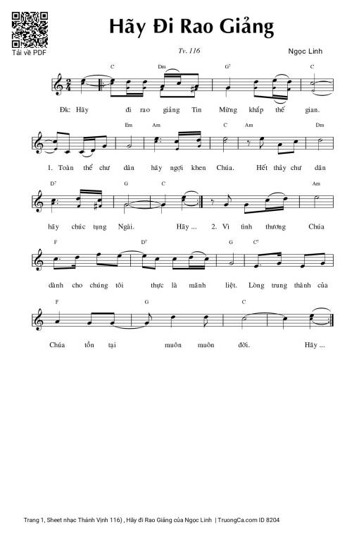 Sheet PDF of Thánh Vịnh 116) , Hãy đi Rao Giảng