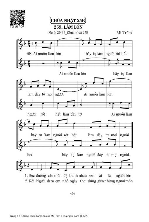 Sheet PDF of Làm Lớn - Lm. Mi Trầm