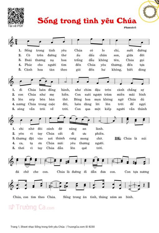 Sheet PDF of Sống trong tình yêu Chúa