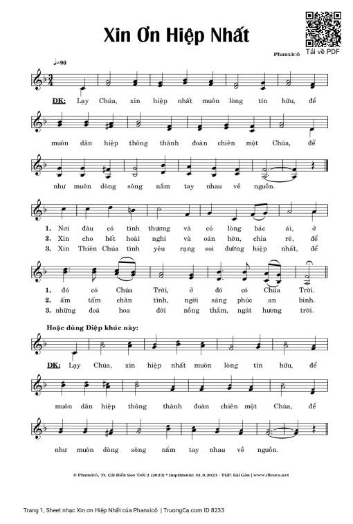 Sheet PDF of Xin ơn Hiệp Nhất