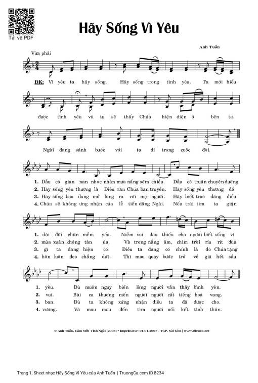 Sheet PDF of Hãy Sống Vì Yêu