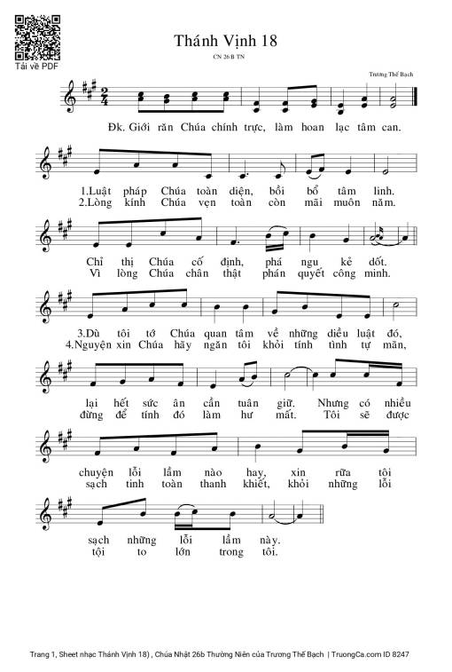 Sheet PDF of Thánh Vịnh 18) , Chúa Nhật 26b Thường Niên