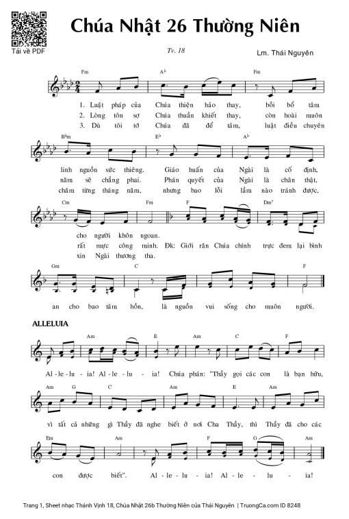Sheet PDF of Thánh Vịnh 18, Chúa Nhật 26b Thường Niên