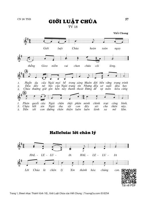 Sheet PDF of Thánh Vịnh 18) , Giới Luật Chúa