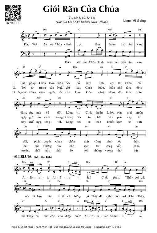 Sheet PDF of Thánh Vịnh 18) , Giới Răn Của Chúa