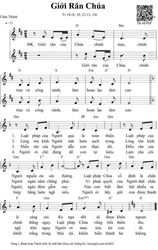 Sheet PDF of Thánh Vịnh 18, Giới Răn Chúa