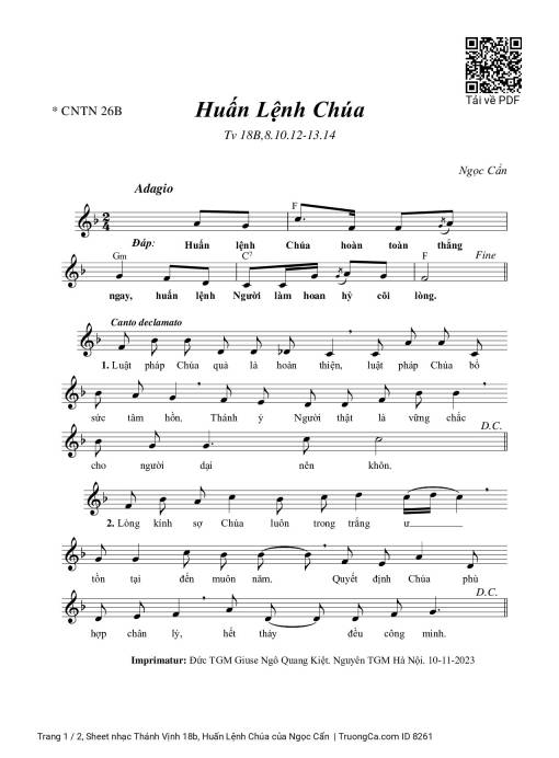 Sheet PDF of Thánh Vịnh 18b, Huấn Lệnh Chúa