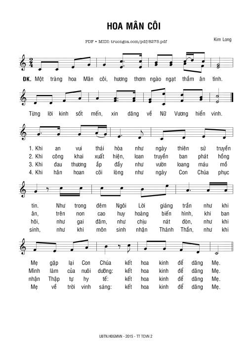 Sheet PDF of Hoa Mân Côi - Kim Long