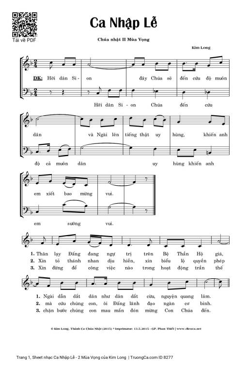 Sheet PDF of Ca Nhập Lễ - 2 Mùa Vọng