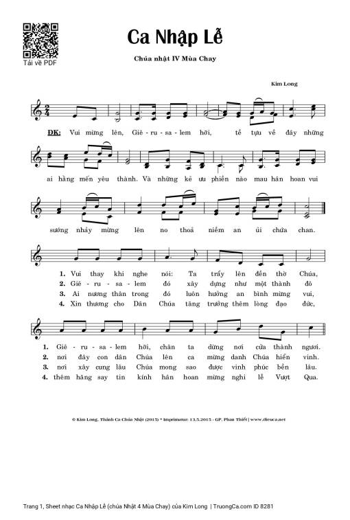 Sheet PDF of Ca Nhập Lễ (chúa Nhật 4 Mùa Chay)