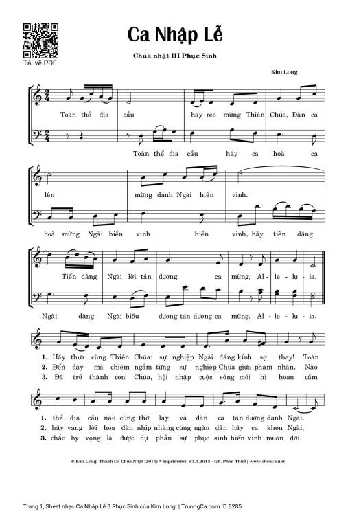Sheet PDF of Ca Nhập Lễ 3 Phục Sinh