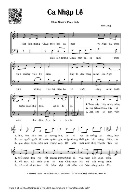 Sheet PDF of Ca Nhập Lễ 5 Phục Sinh