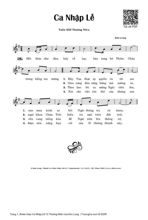 Sheet PDF of Ca Nhập Lễ 13 Thường Niên