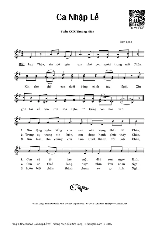 Ca Nhập Lễ 29 Thường Niên