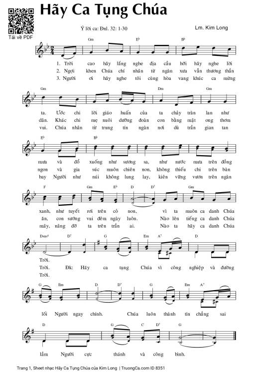 Sheet PDF of Hãy Ca Tụng Chúa