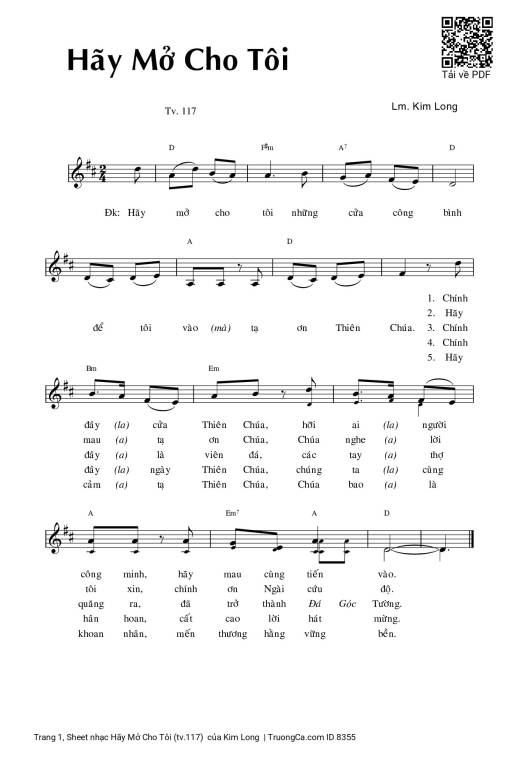 Sheet PDF of Hãy Mở Cho Tôi (tv.117) 