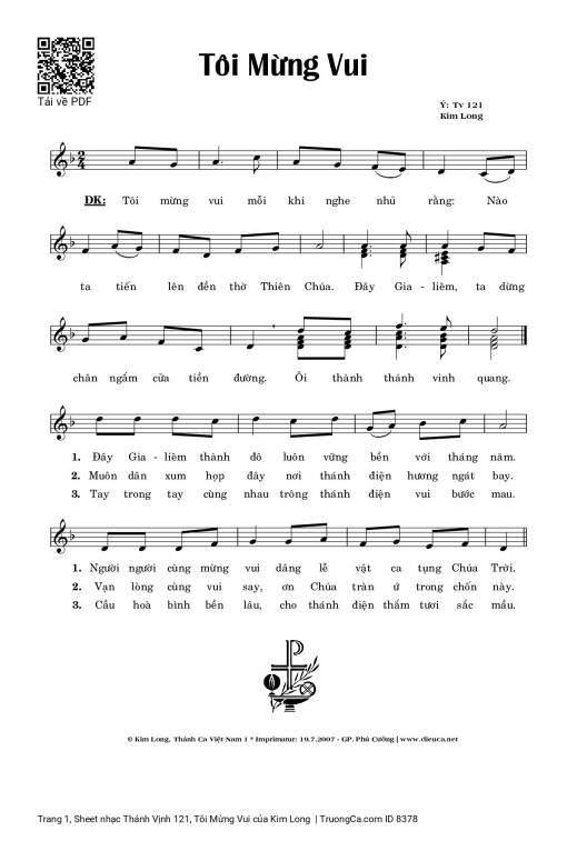 Sheet PDF of Thánh Vịnh 121, Tôi Mừng Vui