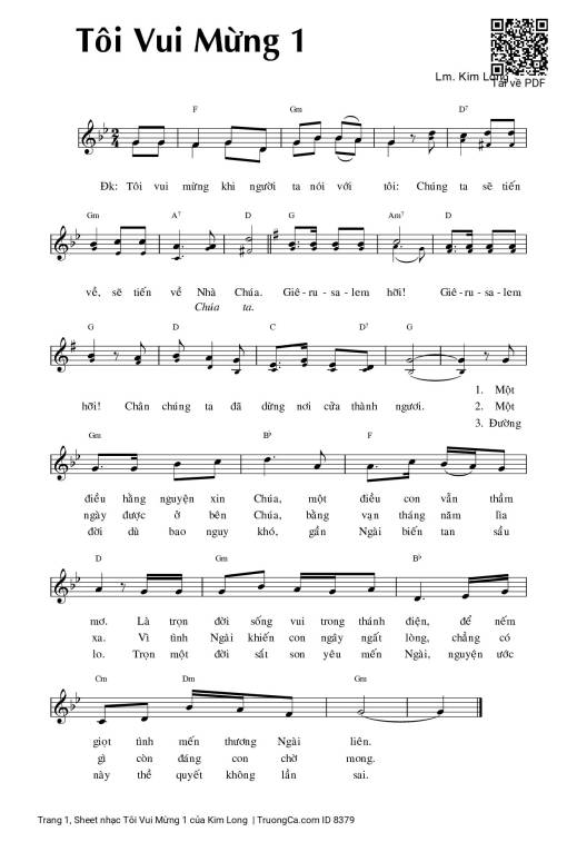 Sheet PDF of Tôi Vui Mừng 1