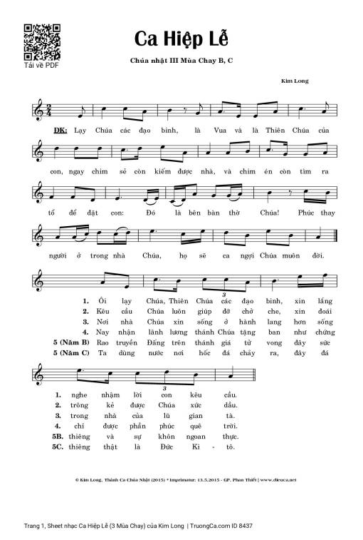 Sheet PDF of Ca Hiệp Lễ (3 Mùa Chay)