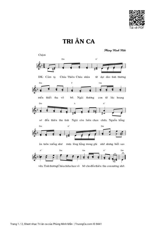 Sheet PDF of Tri ân ca - Phùng Minh Mẫn