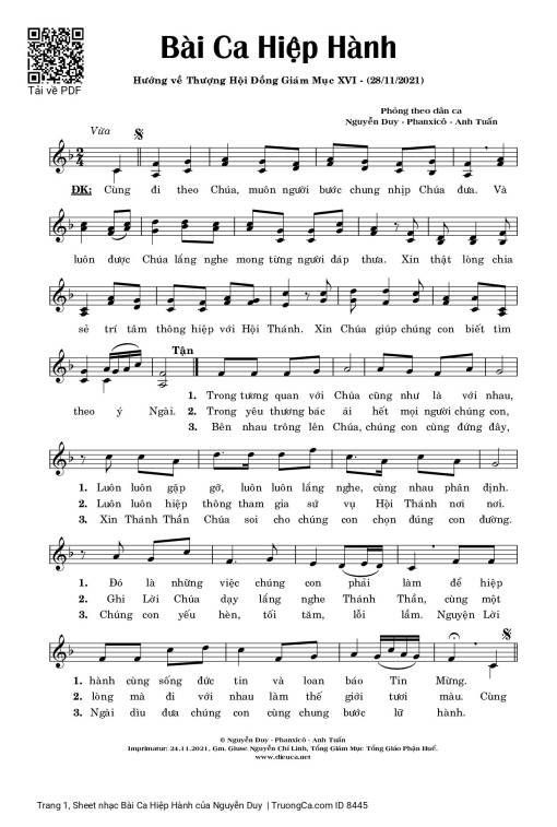 Sheet PDF of Bài Ca Hiệp Hành
