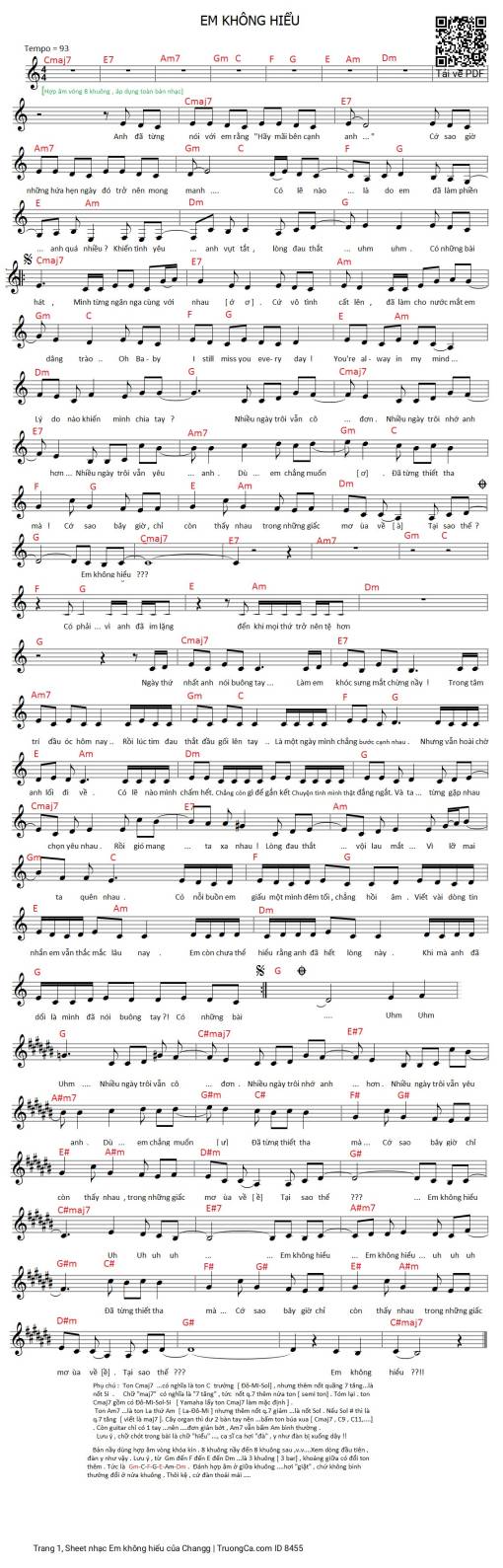 Sheet PDF of Em không hiểu