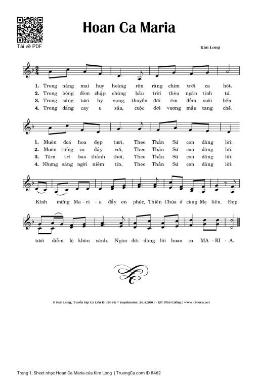 Sheet PDF of Hoan Ca Maria - Kim Long