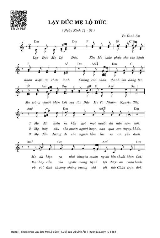Sheet PDF of Lạy đức Mẹ Lộ đức (11.02)