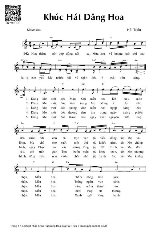 Sheet PDF of Khúc Hát Dâng Hoa