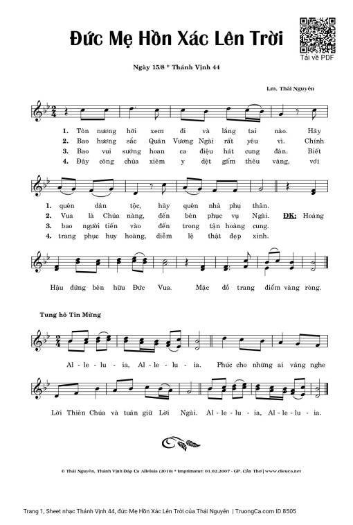 Sheet PDF of Thánh Vịnh 44, đức Mẹ Hồn Xác Lên Trời