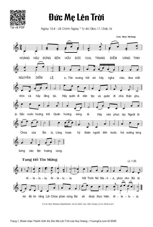 Thánh Vịnh 44, đức Mẹ Lên Trời