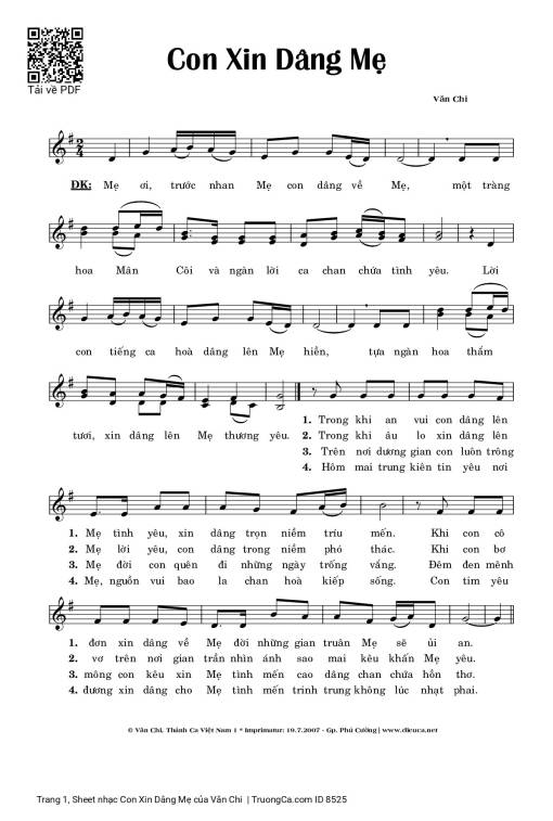 Sheet PDF of Con Xin Dâng Mẹ