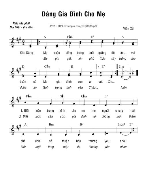 Sheet PDF of Dâng Gia đình Cho Mẹ