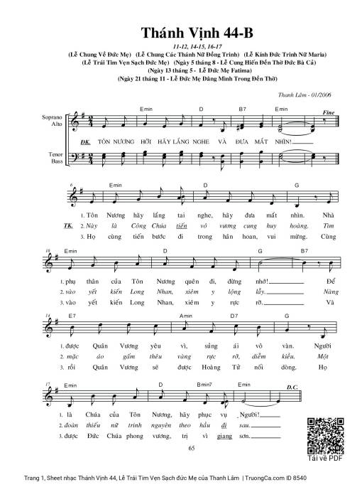 Sheet PDF of Thánh Vịnh 44, Lễ Trái Tim Vẹn Sạch đức Mẹ