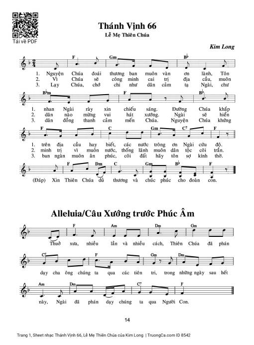 Sheet PDF of Thánh Vịnh 66, Lễ Mẹ Thiên Chúa