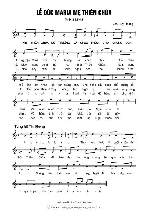 Sheet PDF of Thánh Vịnh 66, Lễ đức Maria, Mẹ Thiên Chúa