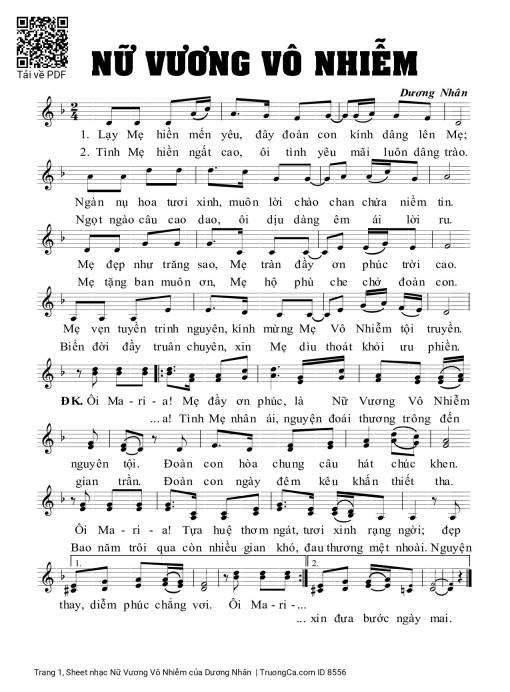 Sheet PDF of Nữ Vương Vô Nhiễm