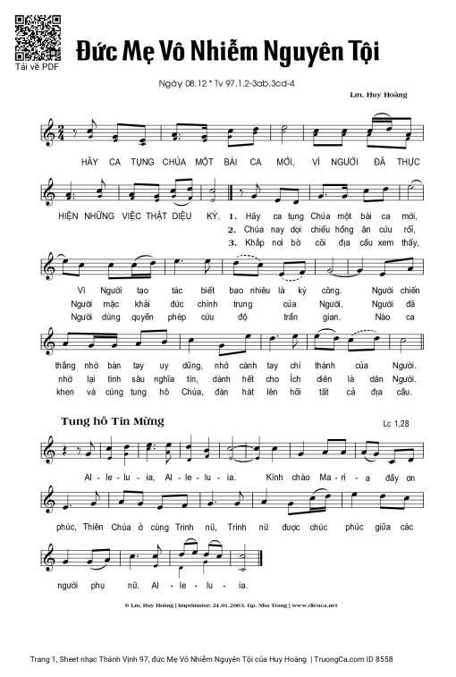 Thánh Vịnh 97, đức Mẹ Vô Nhiễm Nguyên Tội