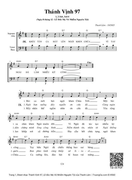 Sheet PDF of Thánh Vịnh 97, Lễ đức Mẹ Vô Nhiễm Nguyên Tội