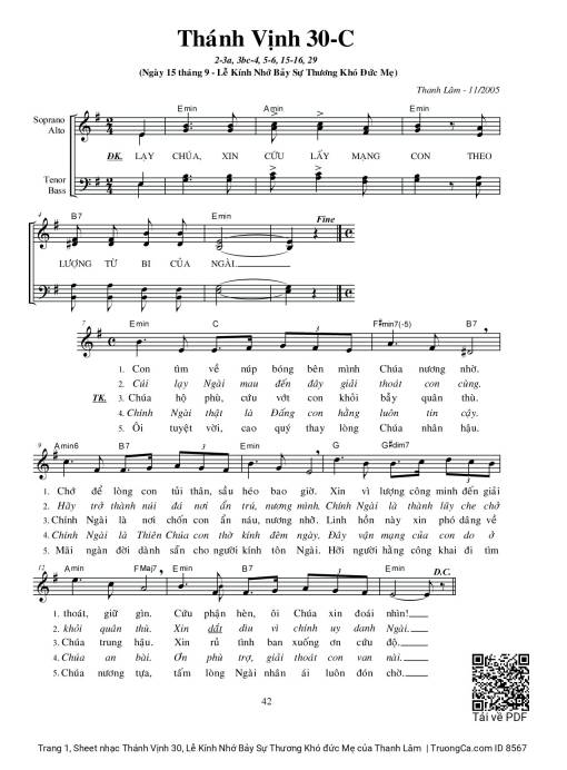 Sheet PDF of Thánh Vịnh 30, Lễ Kính Nhớ Bảy Sự Thương Khó đức Mẹ