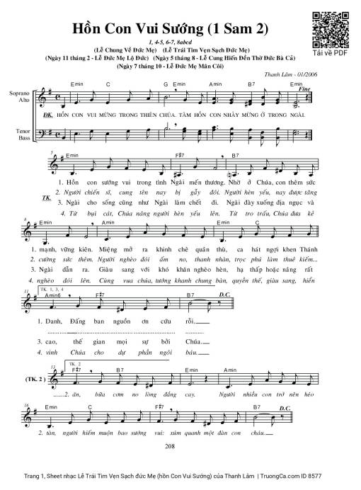 Sheet PDF of Lễ Trái Tim Vẹn Sạch đức Mẹ (hồn Con Vui Sướng)