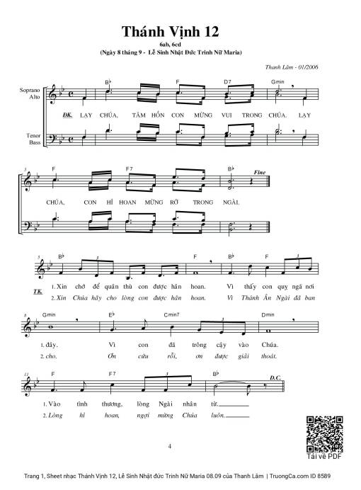 Sheet PDF of Thánh Vịnh 12, Lễ Sinh Nhật đức Trinh Nữ Maria 08.09