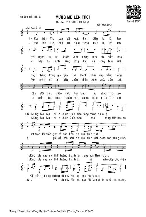 Sheet PDF of Mừng Mẹ Lên Trời