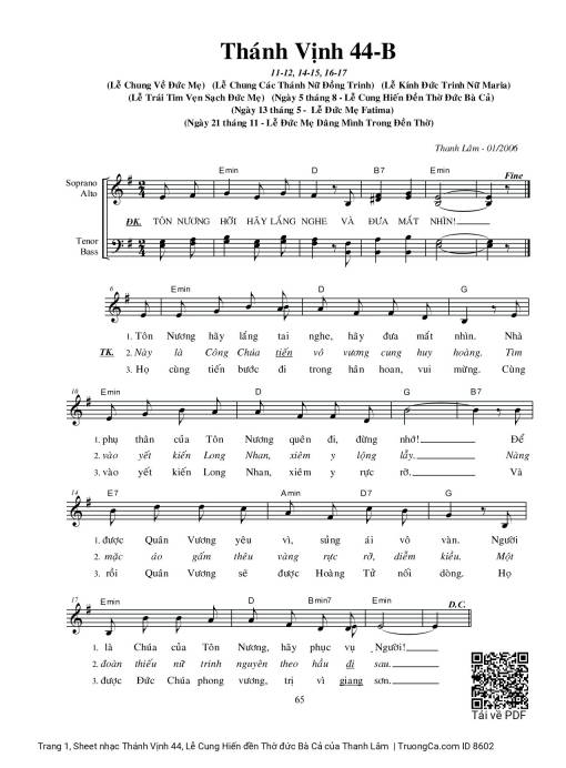 Sheet PDF of Thánh Vịnh 44, Lễ Cung Hiến đền Thờ đức Bà Cả