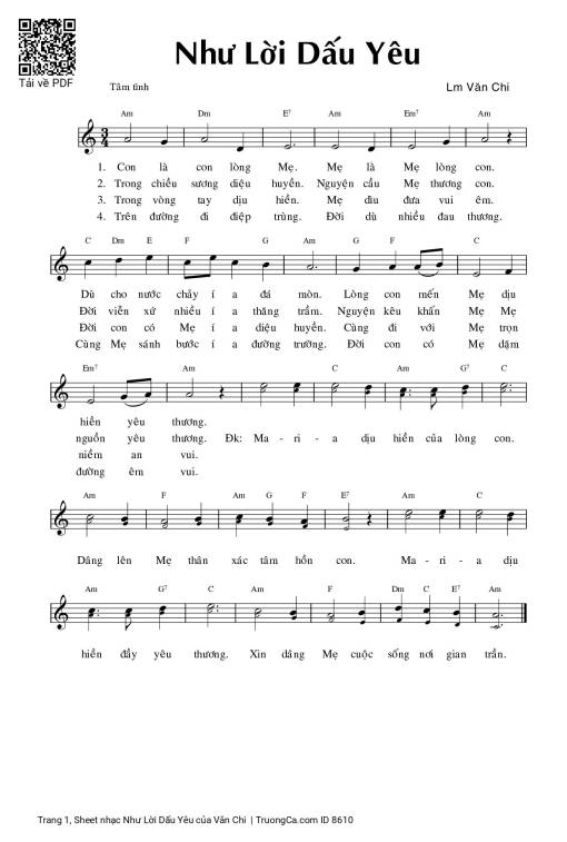 Sheet PDF of Như Lời Dấu Yêu