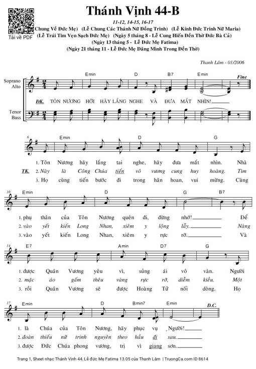 Sheet PDF of Thánh Vịnh 44, Lễ đức Mẹ Fatima 13.05
